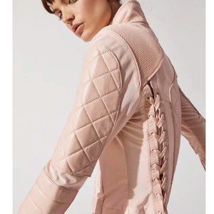 Blanc Noir Leather Quilted Mesh Moto in Stone Pink